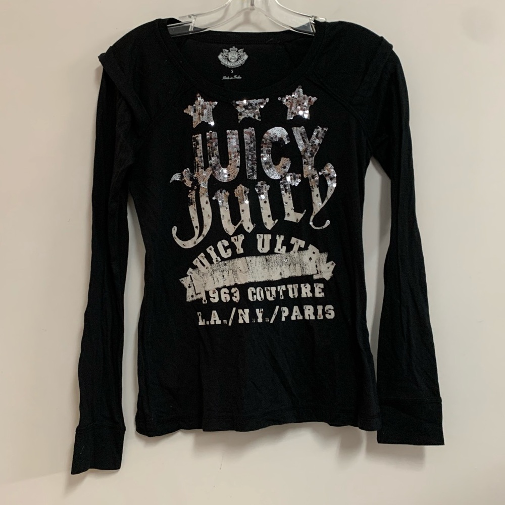 Juicy Couture Black Long Sleeve Tee with Silver Accents